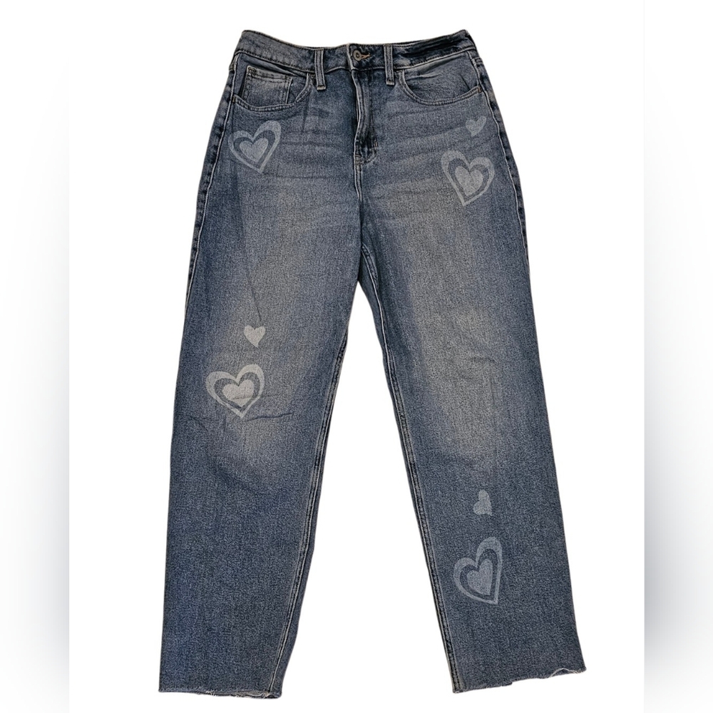 Hollister Ultra Hi Rise Medium Wash Heart Stretch Vintage Ankle Straight Jeans 9